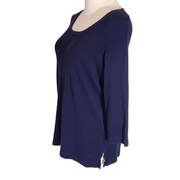 Talbots 100% Pima Cotton Navy Scoop Neck 3/4 Sleeve Tee Women's Size M - Picture 4 of 11